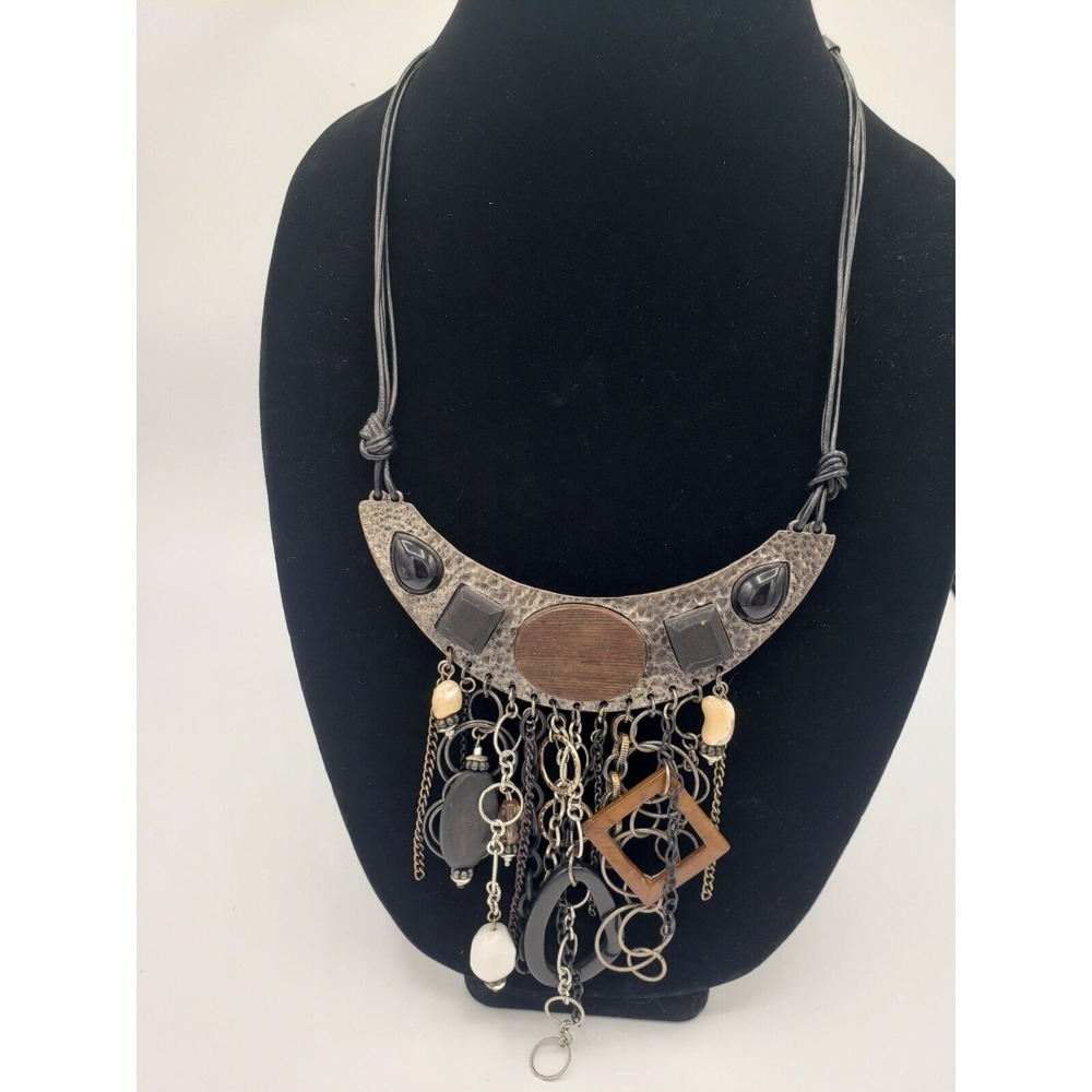 Chico's Multi Charm Chain Boho Necklace Womens 15" Brown‎ Bib Style Whimsygoth